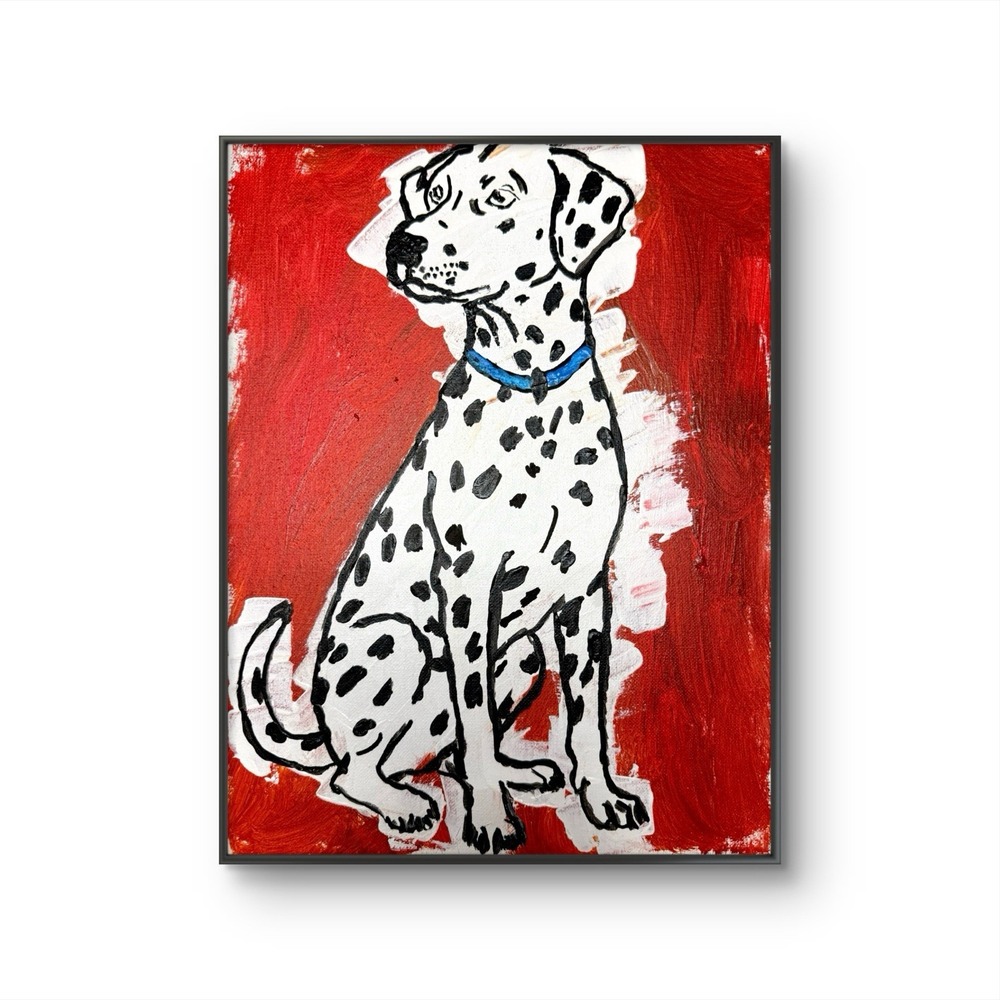Papa Diouf Dalmatian Dog Painting Original Art Red White 11x14 New